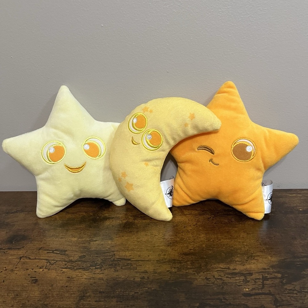 Disney Parks Pixar Pier La Luna Crescent Moon And 2 Winking Star 6" Plush Toys